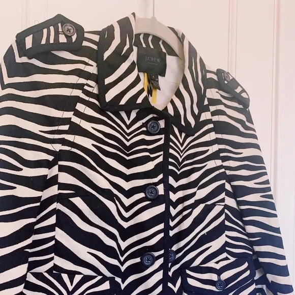 NWOT💓*SUPER CUTE* JCREW WOMEN’S ZEBRA BLAZER BUTTON COLLARED JACKET-BLACK/CREAM - Picture 2 of 9